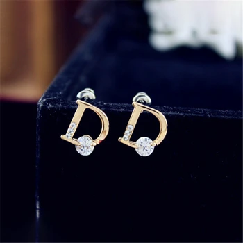 

TTLIFE Letter D Crystal Zircon Rhinestone Cut Stud Earrings Earrings Fashion Women's Accessories Women Earrings Stainless Steel