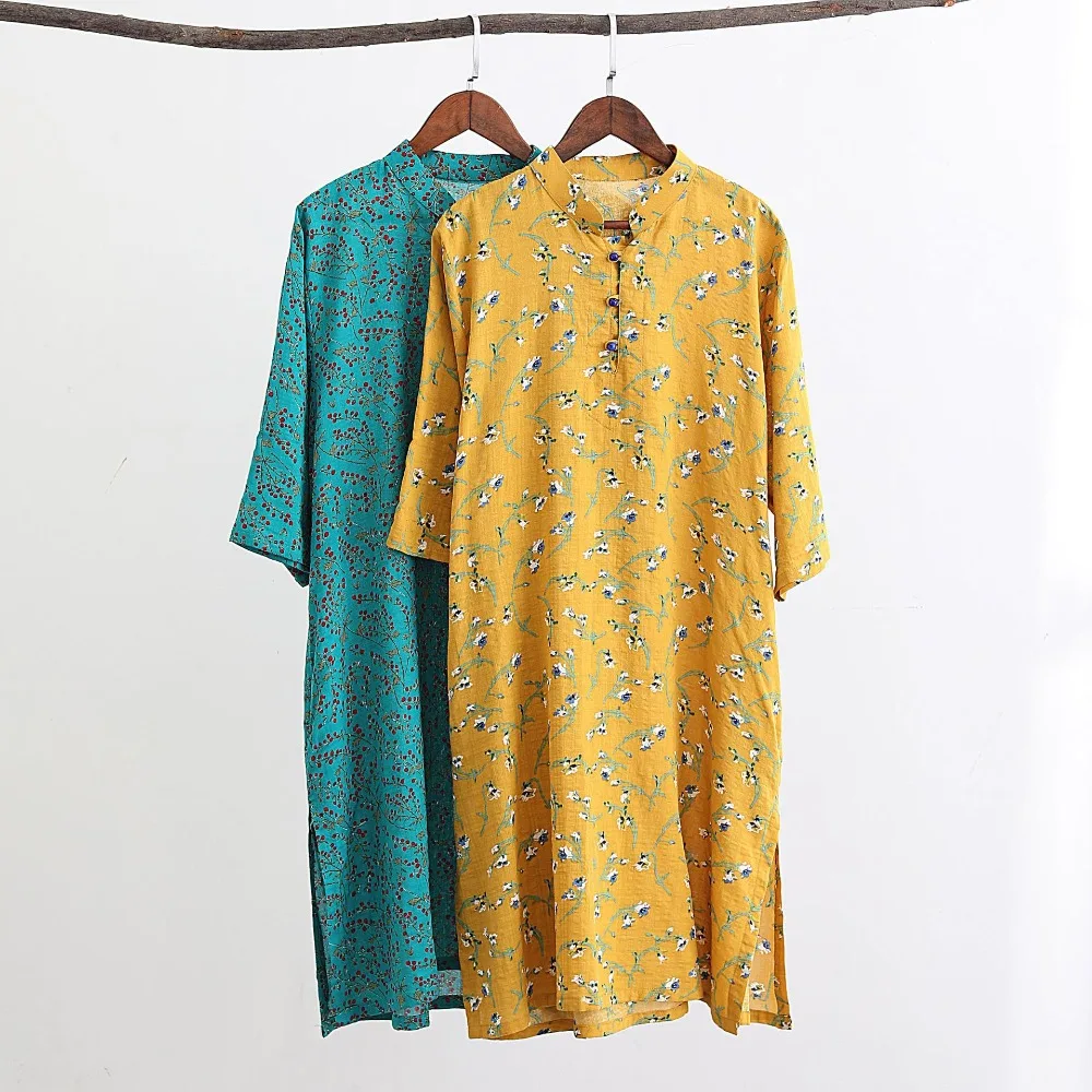 LZJN 2019 Autumn Blouse Long Sleeve O-Neck Chinese Style Shirt Ethnic Ladies Cotton Tunic Tops Floral Blouses for Women 2 Colors (17)