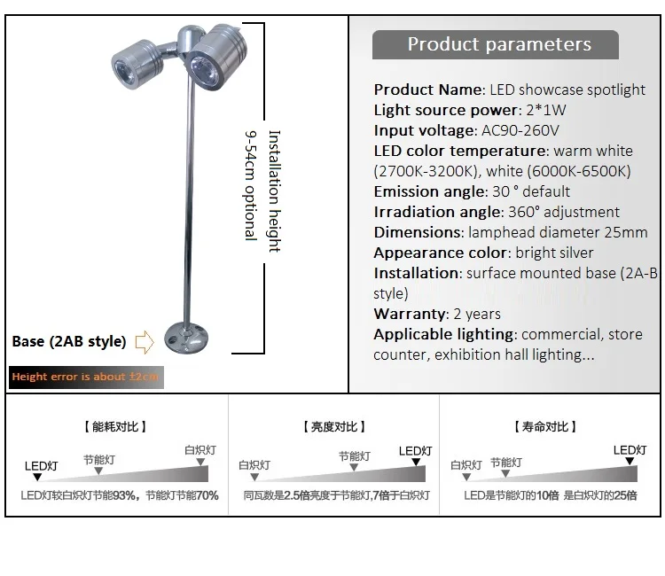 Отличительной чертой светодиодный счетчик света 2 Вт двойной ползунок изделия полюс лампа подсветки золотых ювелирных изделий витринные прожекторы