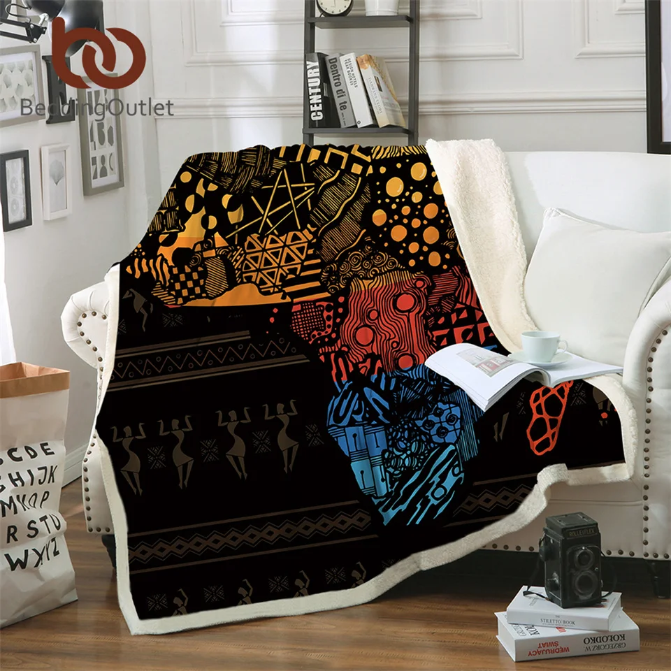 

BeddingOutlet African Map Sherpa Blanket Geometric Blankets For Beds Retro Exotic Fleece Throw Blanket Brown Tropical Bedding