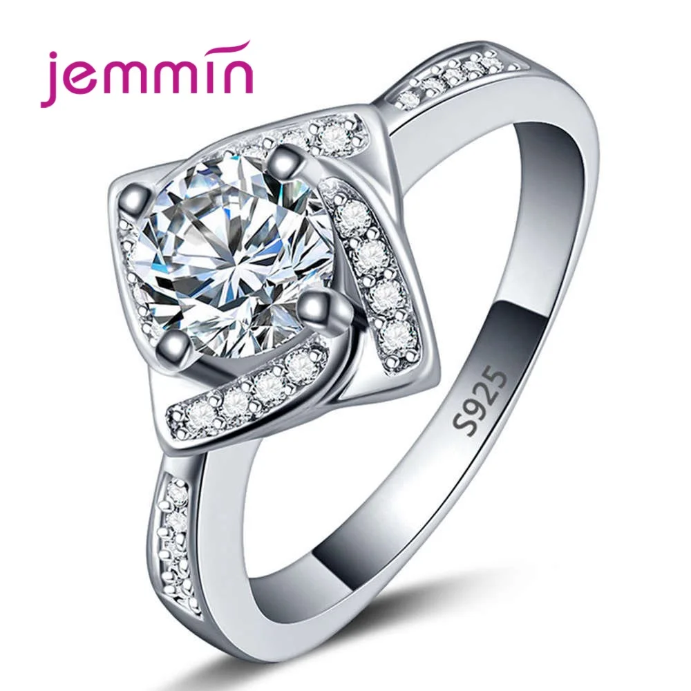 

High End 925 Sterling Silver Finger Rings for Lady Women Sparkling Cubic Zircon Stone 4 Claws Fashion Wedding Party Jewelry