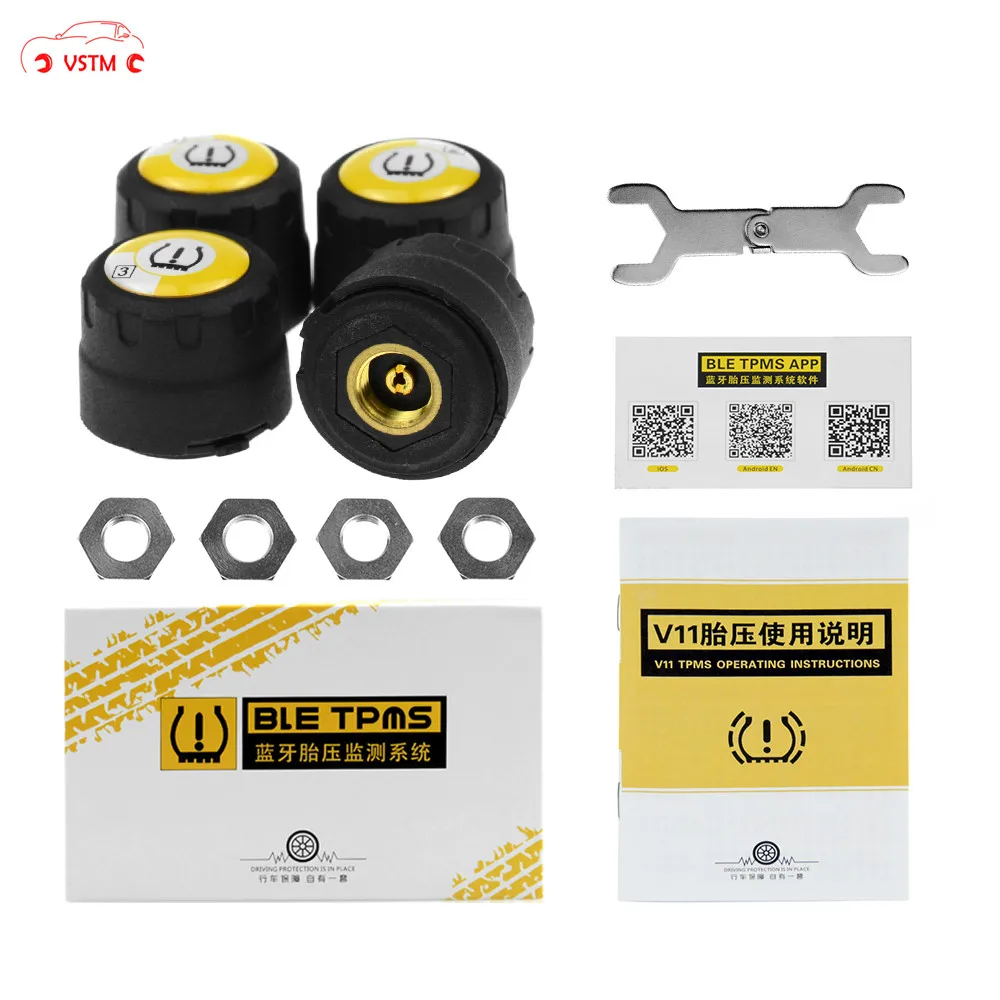 

4 Pieces Sensors TPMS Bluetooth 4.0 Car Outer TPMS Tire Pressure Monitoring BLE TPMS Low Energy For Android And IOS