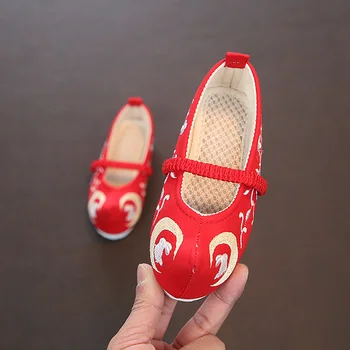 

Baby Girl Canvas Shoes Kids Girls Shoes New Shoes Autumn Princes Shoes for Girls Embroidery Retro Cow Muscle Non-Slip ST010