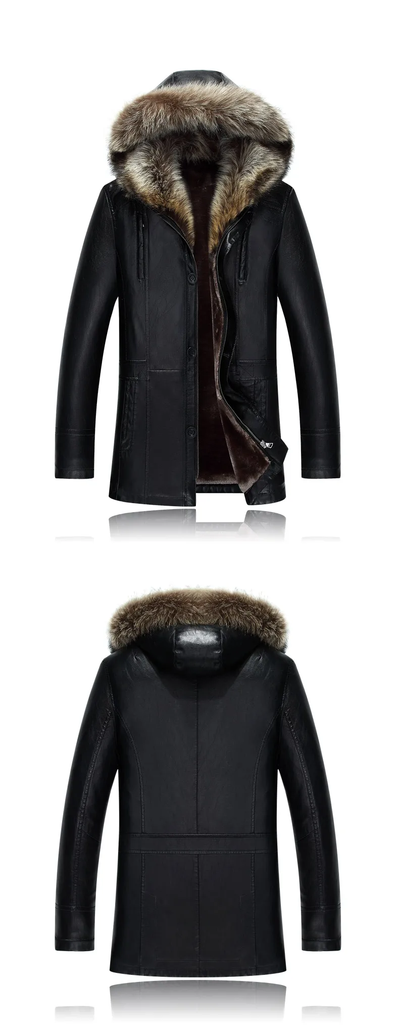 Winter PU Jackets Leather Coat Men's Hooded Faux Leather Jackets 50% Off Faux Leather Overcoat