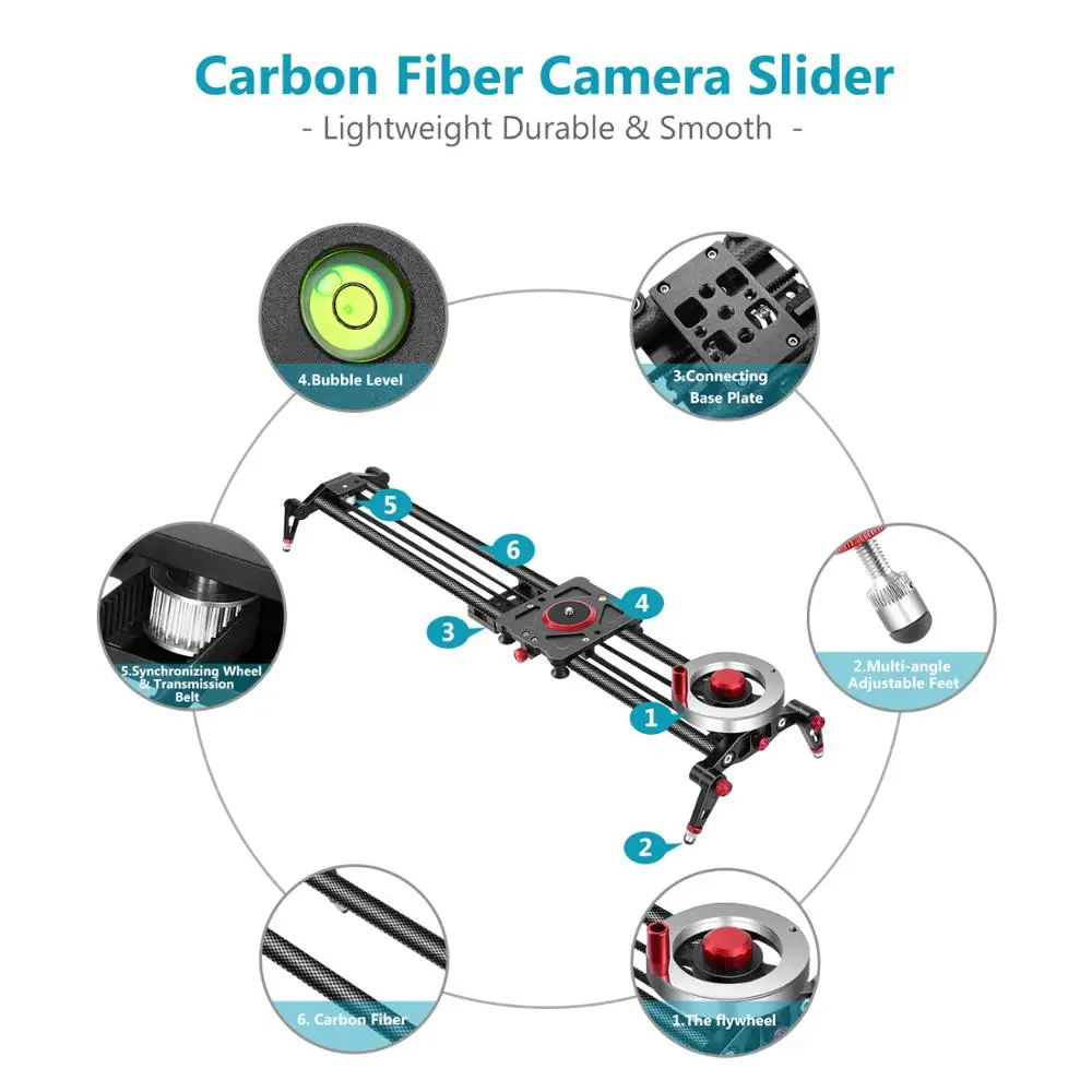 Neewer Camera Slider Видеодорожка Dolly Rail Стабилизатор маховика Противовес с легкими углеродными волокнами RailS