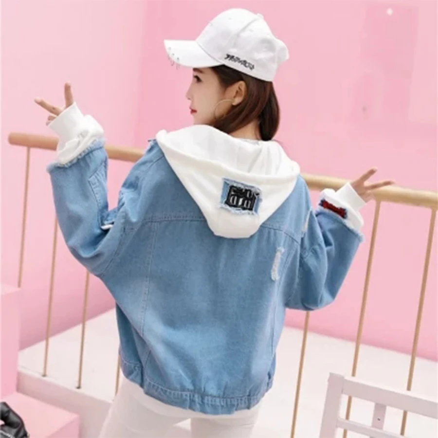 Women Hole Short Embroidery Denim Jacket Loose Solid Korean Denim Jacket Coat Winter Women'S Retro Trend Fashion Wear New 2019
