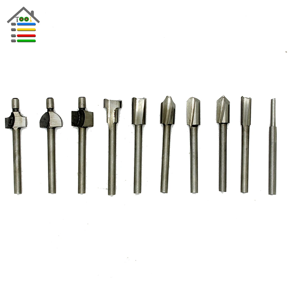 

AUTOTOOLHOME 10pcs 1/8 3mm Shank HSS Router drill Bits Wood Cutter Milling for Dremel Rotary Tool Set fit metal Metalworking