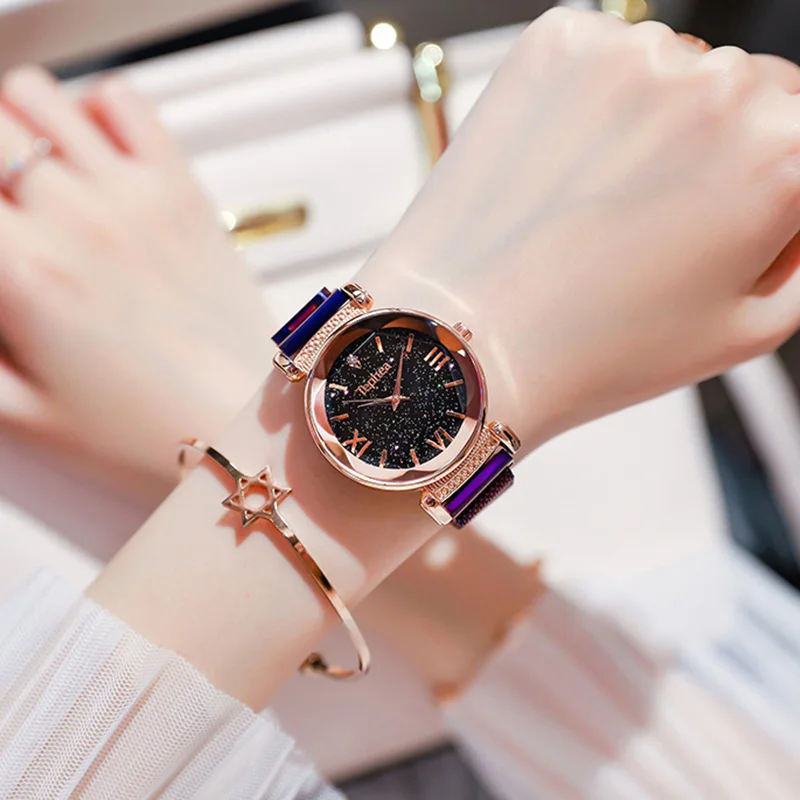 

Starry Sky Fashion Ladies Quartz Clock Luxury Women Watches 2019 Flower Magnetic Mesh Waterproof Female Wristwatch Drop Shippin