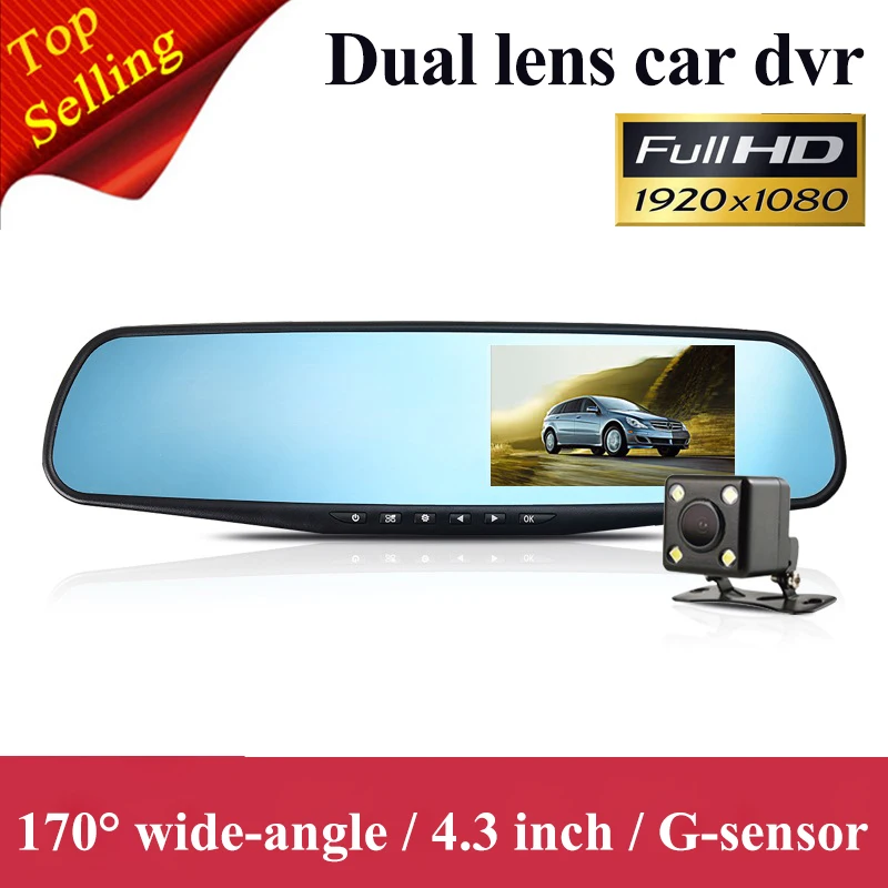 

Full HD 1080P Car Dvr Camera original 4.3 Inch Rearview Mirror Digital Video Recorder Dual Lens Registrar Camcorder