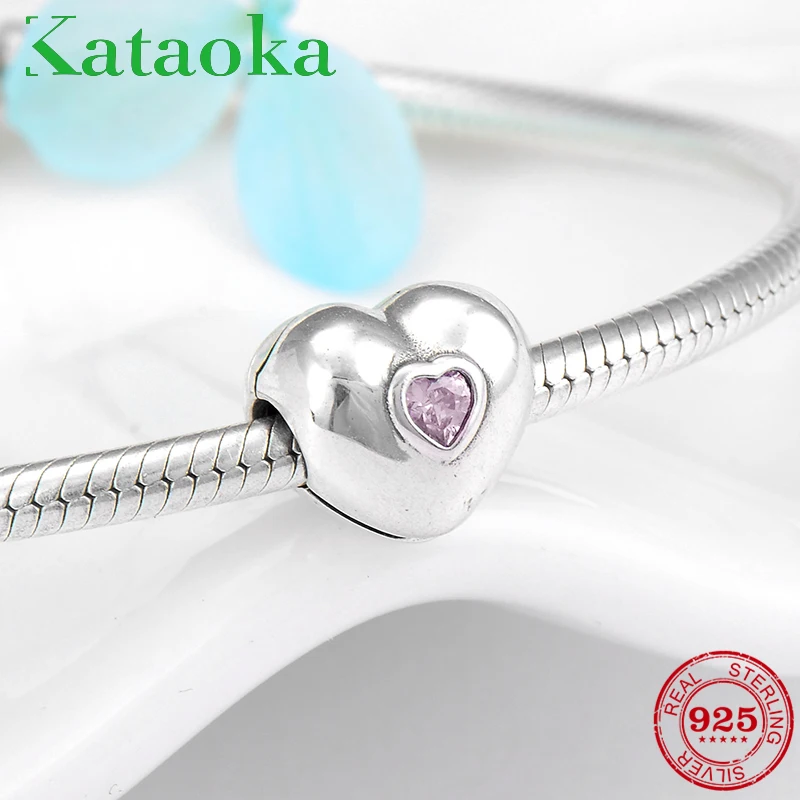 

Mother's Day gift Pink Hearts Zircon 925 Silver clips lock beads Fit Pandora charms silver 925 original Bracelet Jewelry making