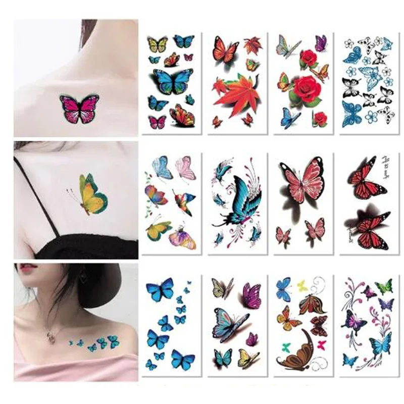 30 листов, 3D бабочка, Временные татуировки, боди-арт, наклейки, цветы, буквы, мультяшная собака, поддельные татуировки, бесконечные татуировки для женщин, детей