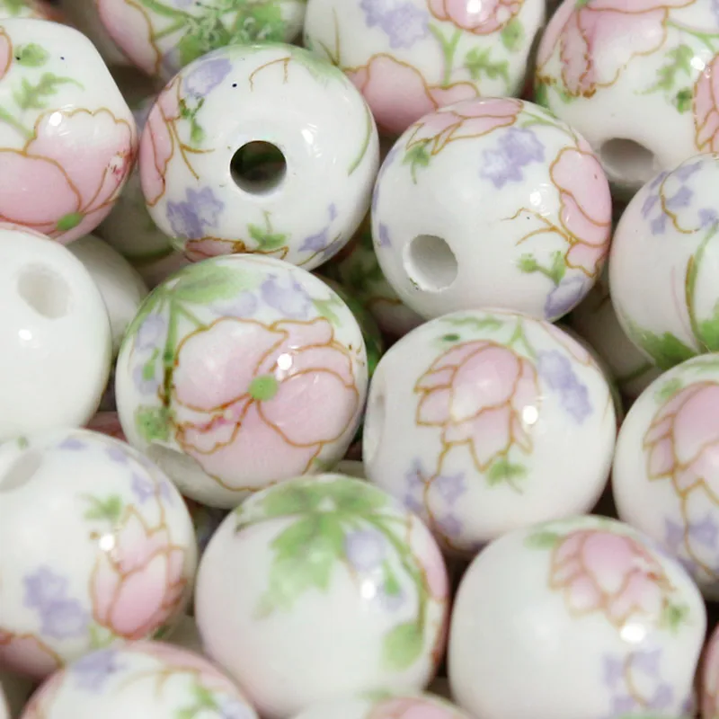 

3 Colour 20PCS/Lot Ceramic Beads for Making Jewelry 10MM Lotus Pattern String Round Bead to Diy Bracelet