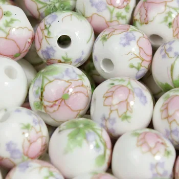 

3 Colour 20PCS/Lot Ceramic Beads for Making Jewelry 10MM Lotus Pattern String Round Bead to Diy Bracelet