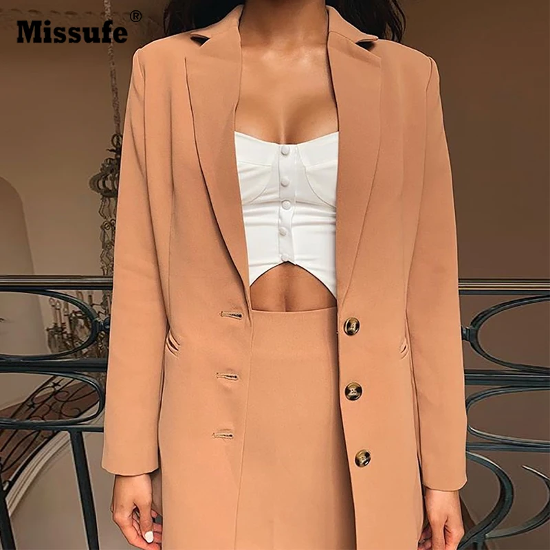 

Missufe Notched Coats Blazers Open Stitch Button Feminino Blazer Women