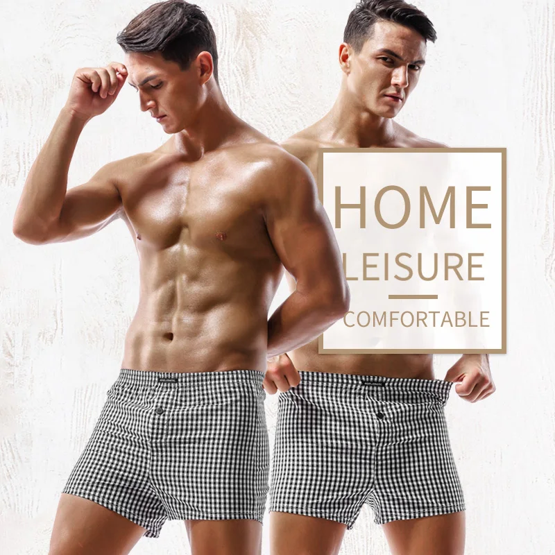 

Checkered Printing Plaid Men's Underwear Loose Casual Arrow Pants Gay Cotton Boxershorts