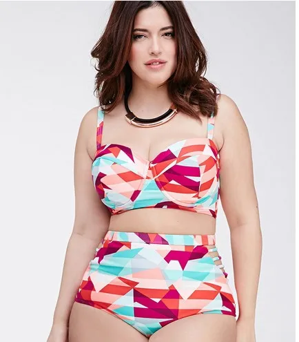 

Bikini 2019 Upgrade Plus Size Two Pieces Geometric Print Swimwear Women Sexy Wire Free Beach Vacation Female Swimsuit S915004X