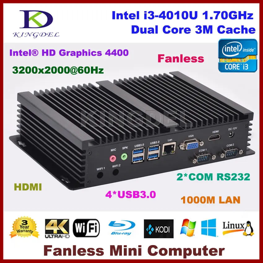 Fanless pc desktop Intel Core i3 4010U/i3 5005U/ i5 4200U dual core Intel HD Graphics,HDMI,WIFI,VGA,2*COM rs232 mini pc
