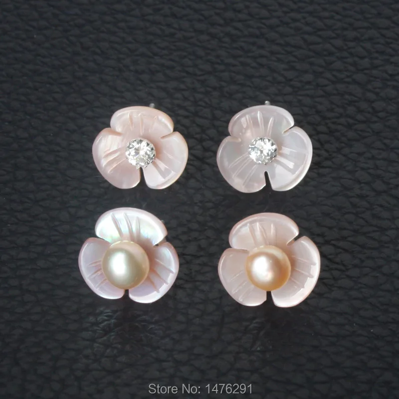 10x10MM New Mother Pearl Shell Small Clover Pink Stud Earrings 1 Pair | Украшения и аксессуары