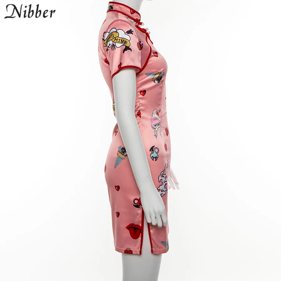 Nibber милое розовое платье Cheongsam, мини-платья для вечеринок women2019summer модные элегантные Клубные вечерние Ночное Платье женское эластичное приталенное платье