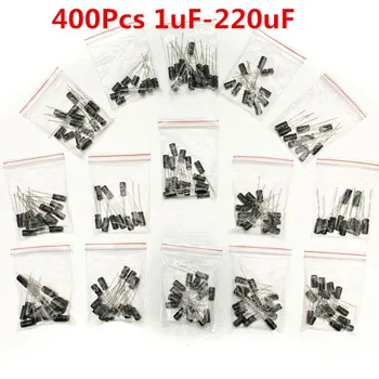 

400Pcs/lot 15 Values Electrolytic Capacitor Assortment Kit 1uF~220uF Capacitors Assorted Set on sale