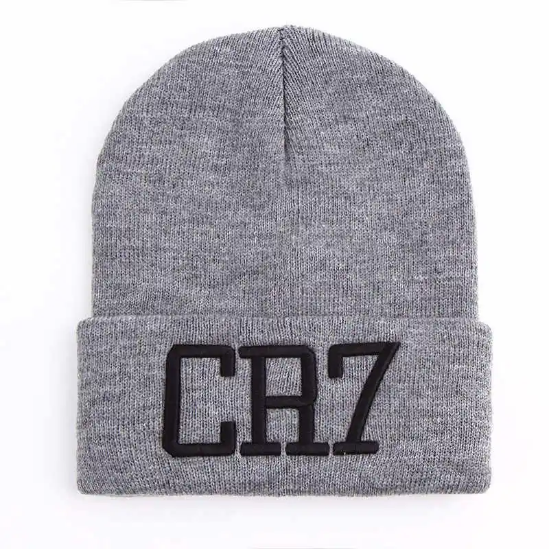 Новая мужская и женская CR7 вышитая вязаная шапка зима шапки Skullies& Beanies Cristiano Ronaldo зимние теплые подростковые шляпы унисекс - Цвет: CR7 gray