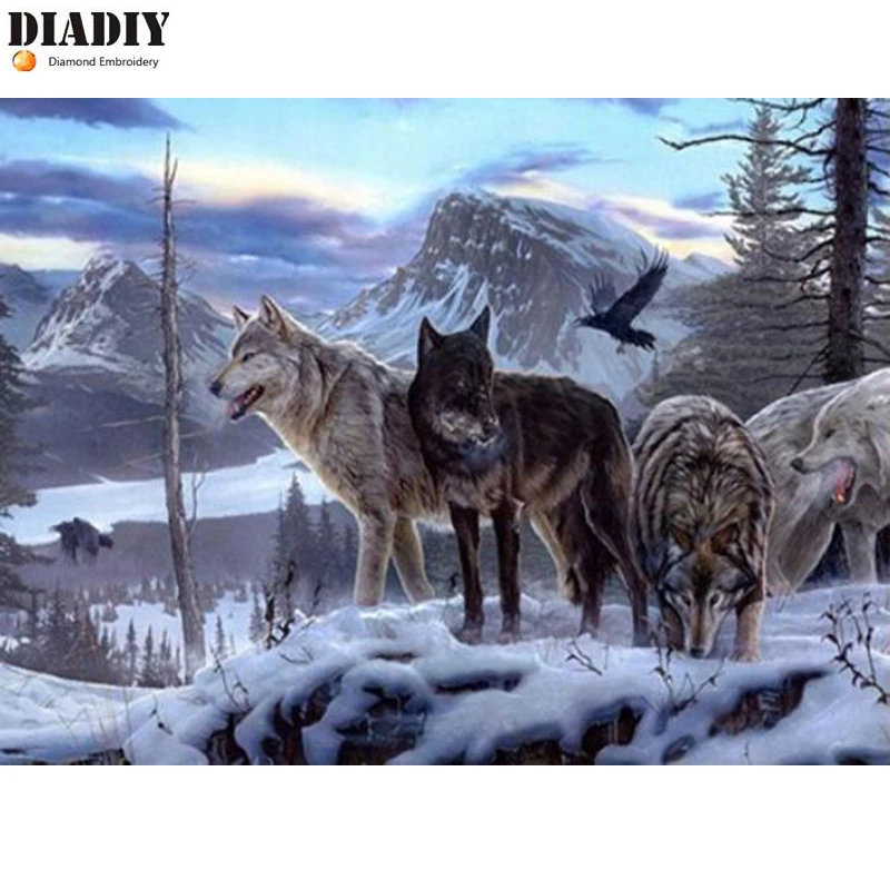 DIADIY Diamond Painting Snow Wolf Embroidery Needlework Mosaic Animal 5D DIY Full Round Drill Cross Stitch Art | Дом и сад
