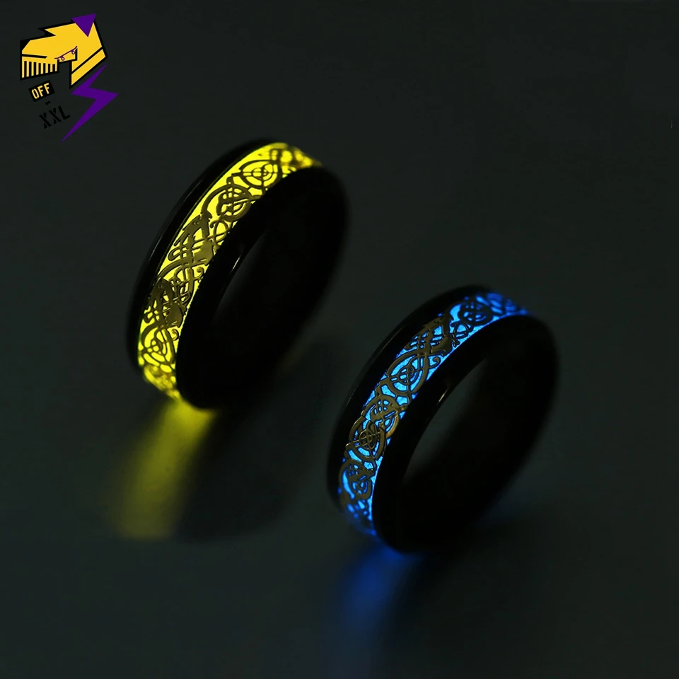 

Yellow Glowing Luminous Dragon Rings Men Stainless Steel Glow in the Dark Fluorescent Ring Women Wedding Aneis Fashion Jewelry