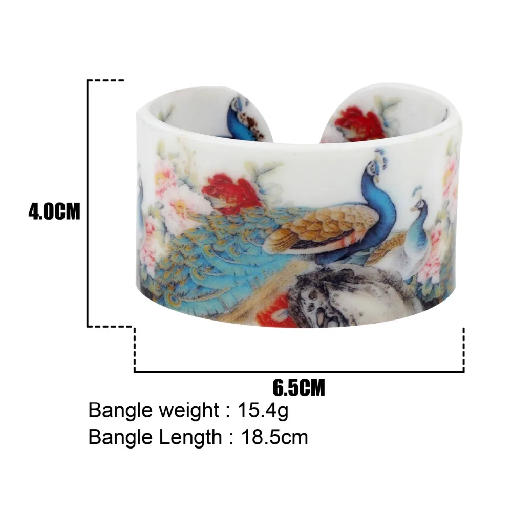 Bonsny Plastic Chinese Classical Peacock Painting Bangles Bracelets Fashion Vintage Craft Jewelry For Women Girls Ladies Gift images - 6