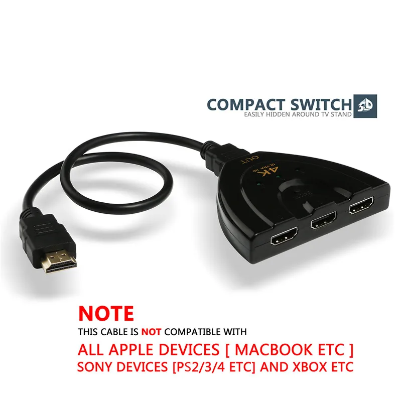 

3 Input 1 Out Auto Switch Output Splitter Switcher Supports HDCP Repeater Function Fast Switching HDMI 4Kx2K Cable Adapter
