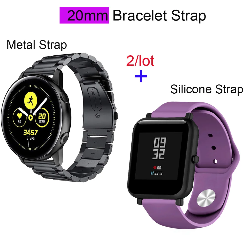 

20mm Watch Strap for Xiaomi Huami Amazfit Bip Silicone Bracelet Garmin Vivoactive 3 HR Band Samsung Galaxy Watch Active Correa