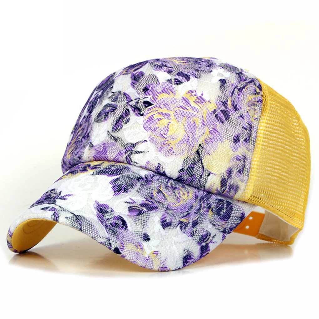 

Flower Summer Embroidery Curved Baseball Caps Women Mesh Lace Hip Hop Hat