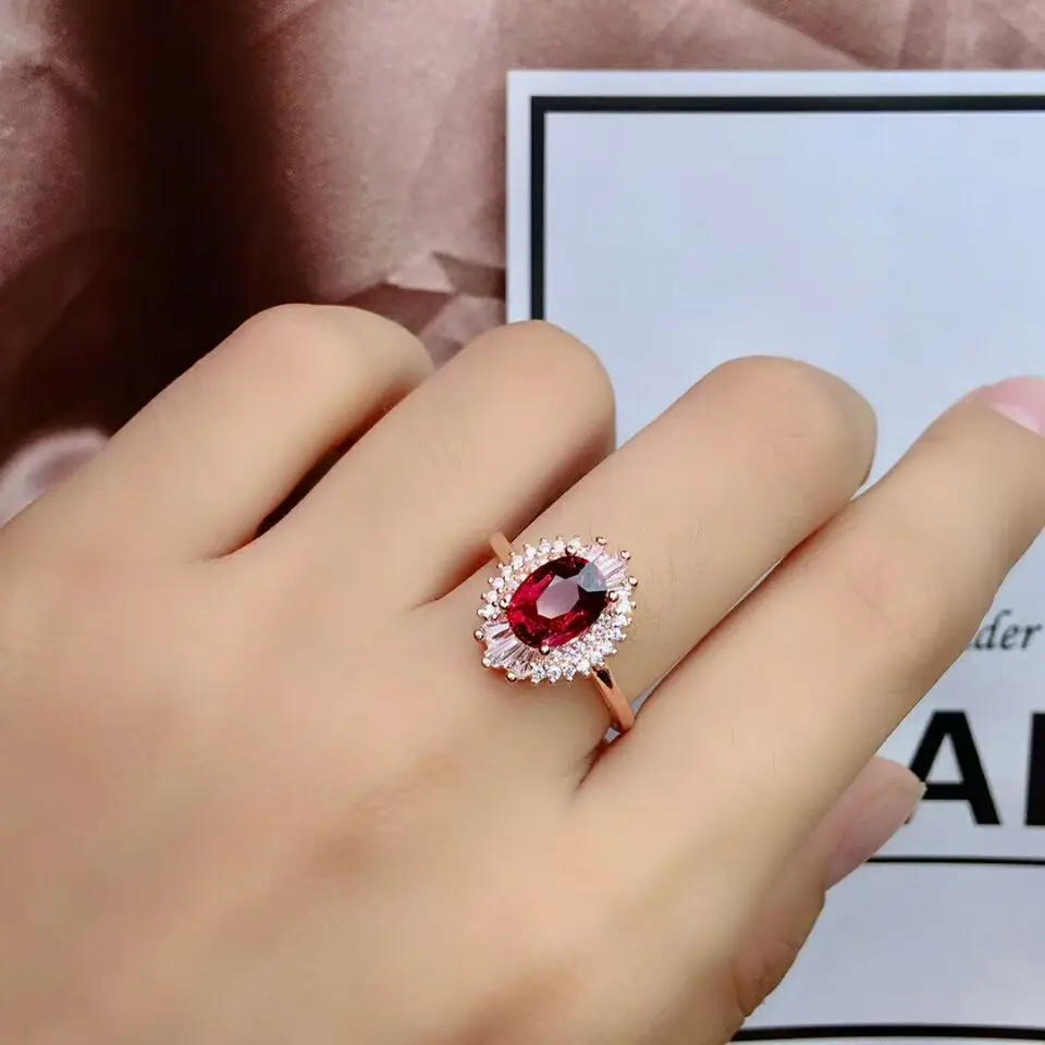 MeiBaPJ Хорошее качество натуральный красный драгоценный камень, гранат модный набор украшений для женщин Настоящее серебро 925 проба изящное ювелирное изделие "Шарм" - Цвет камня: Rose gold Ring