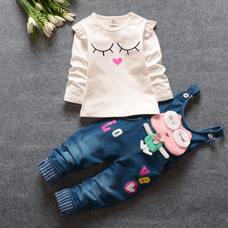 

BibiCola new spring autumn girls clothing sets kids clothes cartoon long sleeve t-shirt+bib pants 2pcs children girl suits
