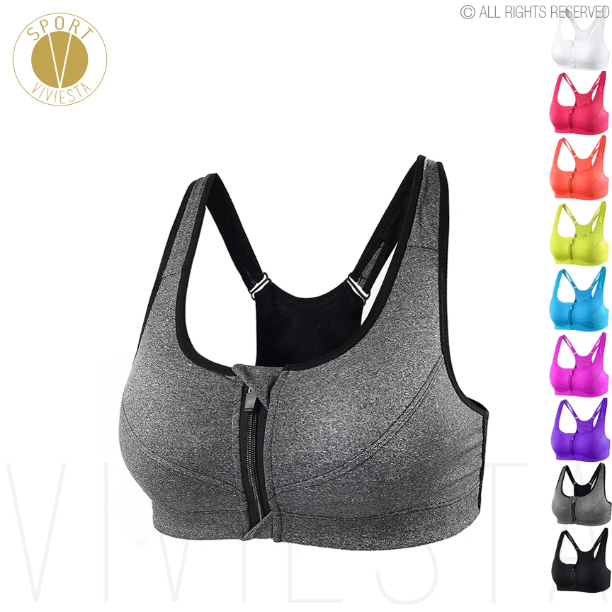 

Neon Front-Close Sports Bra Fluo Fluro Color Colorful Yoga Gym Jogging Running High Support Zipper Comfort Comfortable Bra Top