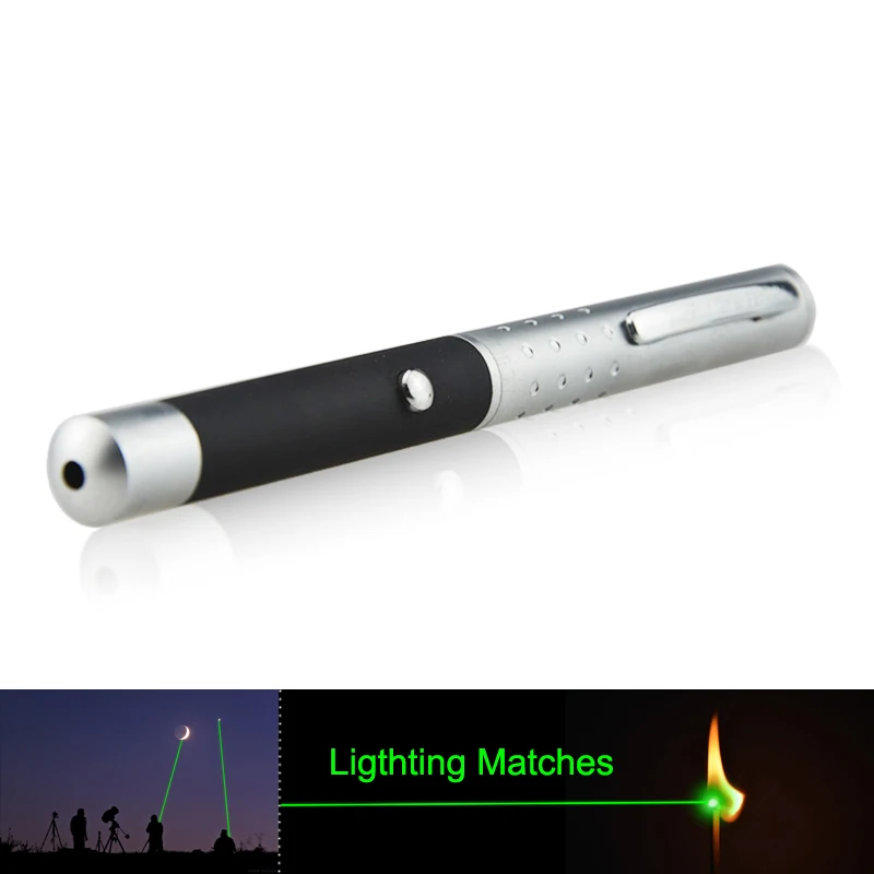 

High Power 532nm Green Laser Pointer Pen + Match-Lighting Green Burning Laser Pen (Silver / Black)