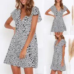 MUQGEW летнее платье пикантные женские модные открытые леопардовые сращивания печати повседневное богемное пляжные платья Verano 2019