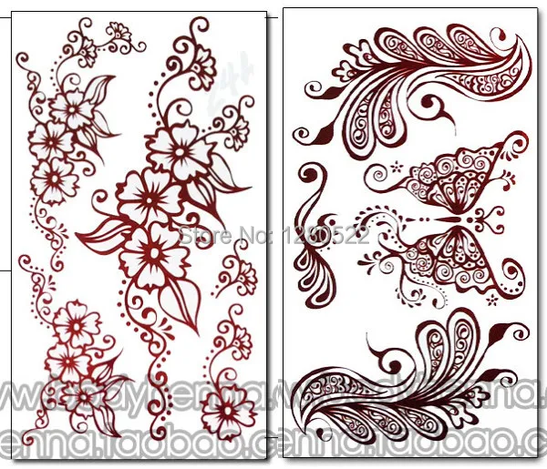 6pcs Mixed Henna Designs Temporary Tattoo Sticker Waterproof Body