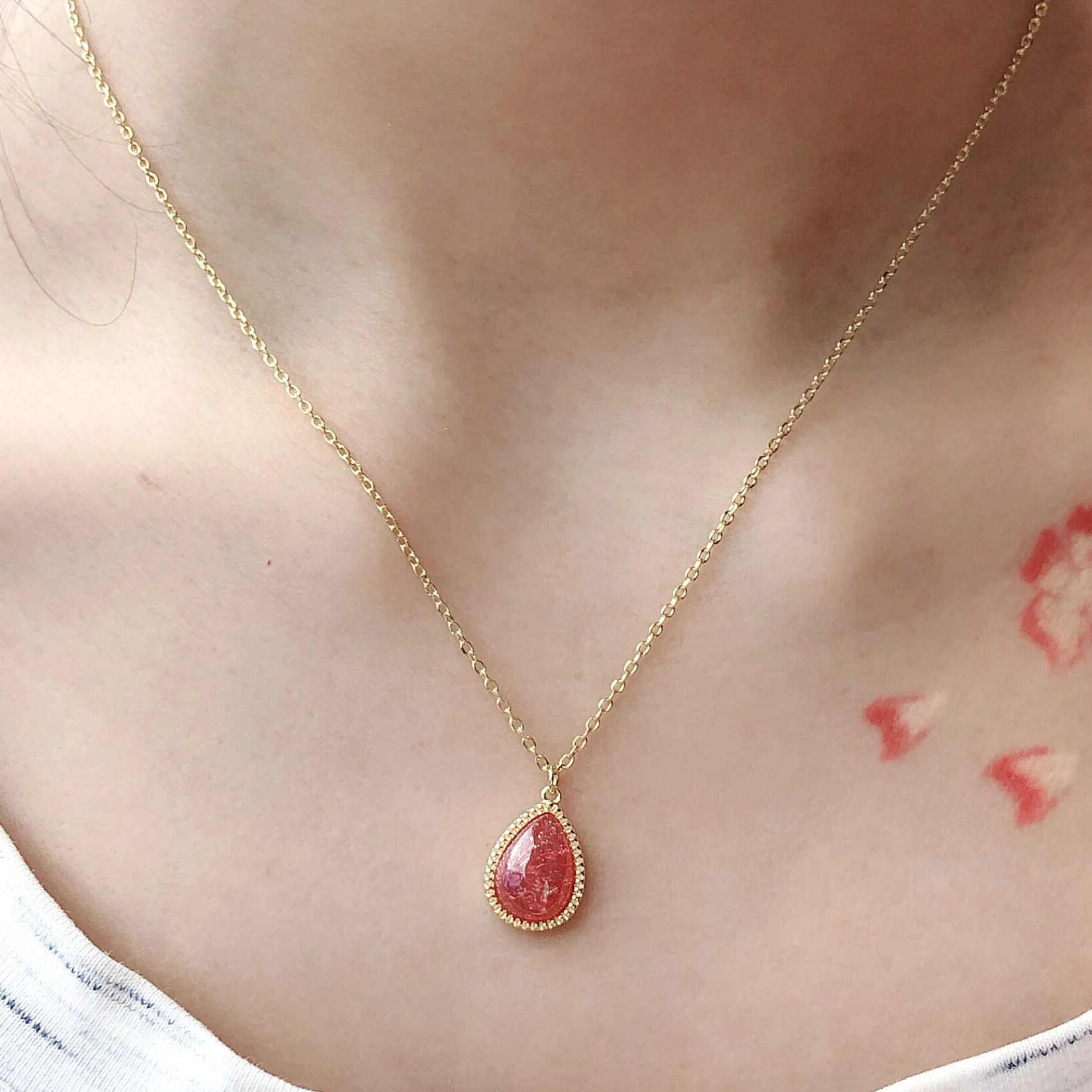 pink crystal water drop necklace woman 100% 925 Sterling silver nacklace Jewellery Clavicle chain pendant charms