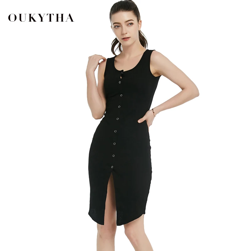 Buy Knee length Dress Vestidos 2018 Cotton Summer Bodycon Dress Sleeveless