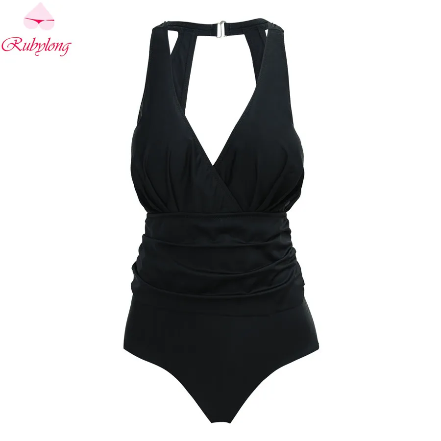 

Rubylong Women Solid One-Piece Suit Sexy Halter Bandage One Piece Swimsuit Lady Backless Swimwear Swimsuit Monokini Plus Size