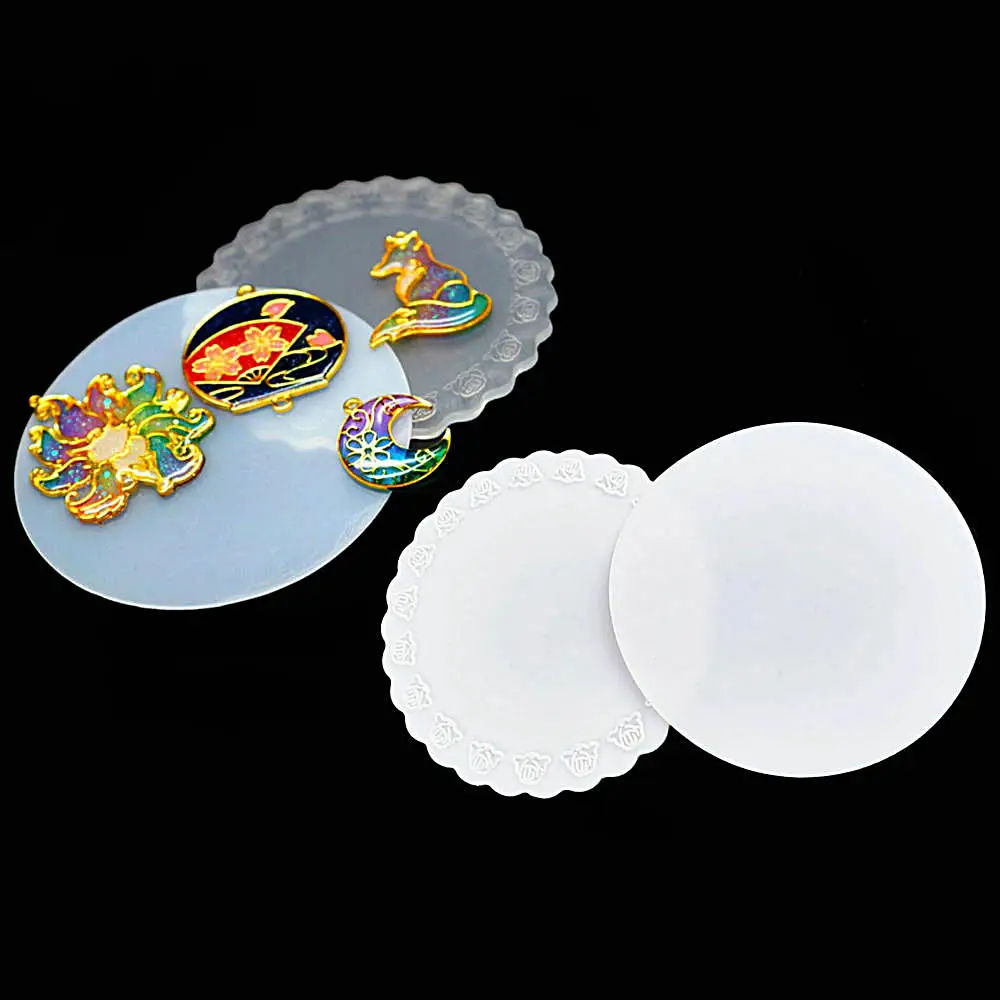 

Clear Lace Silicone Mat Metal Frame Bezels Pad UV Resin Jewelry Making DIY Craft Tools White Lace Decoration Round Tray