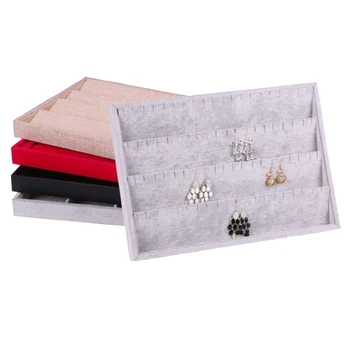 

Phenovo Stunning Velvet Wood Earrings Storage Display Tray Stand Stud Earring Jewelry Box Case Stand Black/Grey