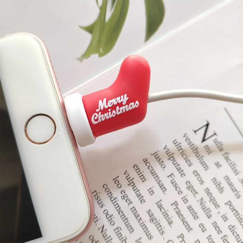 Рождественский милый Санта-Клаус укусы USB протектор для кабеля передачи данных Универсальный намоточный кабель для iPhone XS MAX XR зарядный кабель зажимы для шнурков