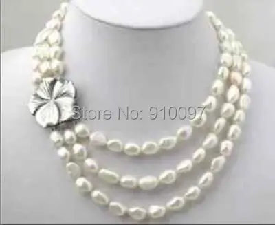 

LHX54013>>>>3 Rows Potato Freshwater Pearl Necklace Choker 17"-19