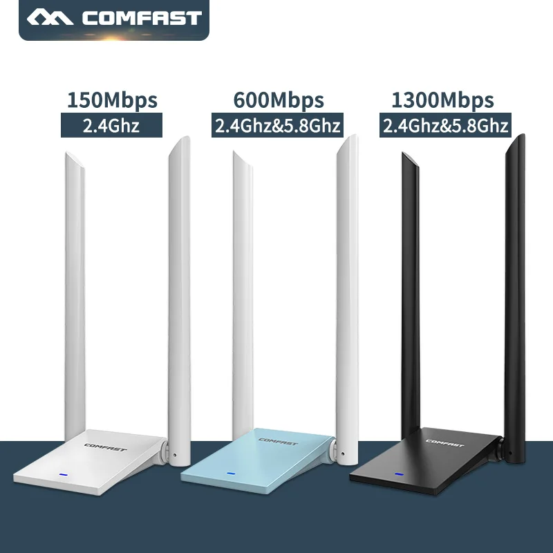 

2019 New ~ Wireless Wifi Adapter Network Card Free Drive Wifi Antenna Long Range USB Adapter 150M-1300M Dual Band Wifi Adapter