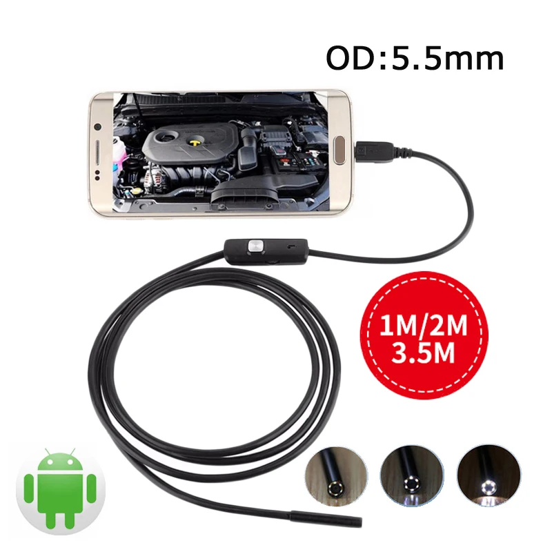 

5.5mm Android USB Endoscope For Smartphone Mini Camera Cable Pipe Waterproof Led Inspection Surveillance HD Phone Endoscope