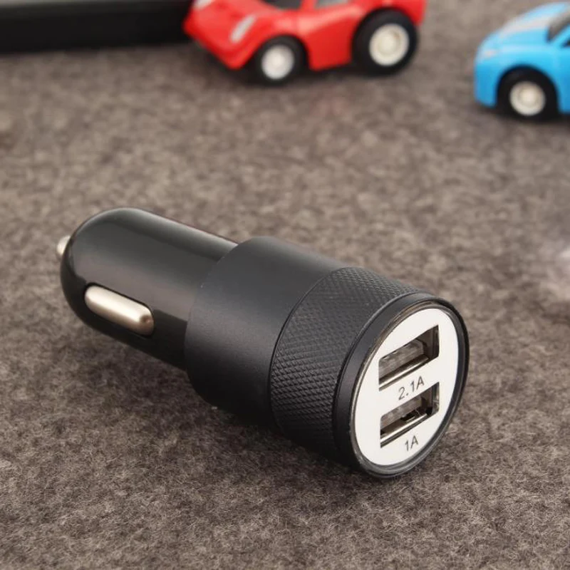 

2.1A 1A Aluminum Alloy 2 USB Ports Universal Intelligent Charging Dual USB Car Charger For iPhone For Samsung Mobile Phone