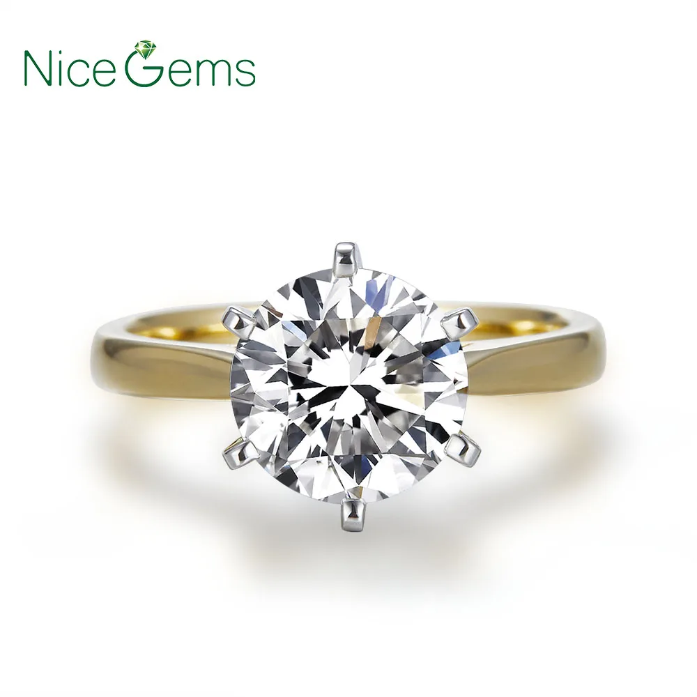 14K 585 из золота двух цветов центр 3ct обручальное кольцо для женщин центральный 9 мм E цвет Moissanite Золотое кольцо