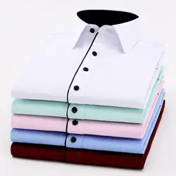 Демисезонный для мужчин с длинным рукавом однобортный Мужская классическая рубашка Camisa, одноцветное цвет натуральный хлопок мыть и носить