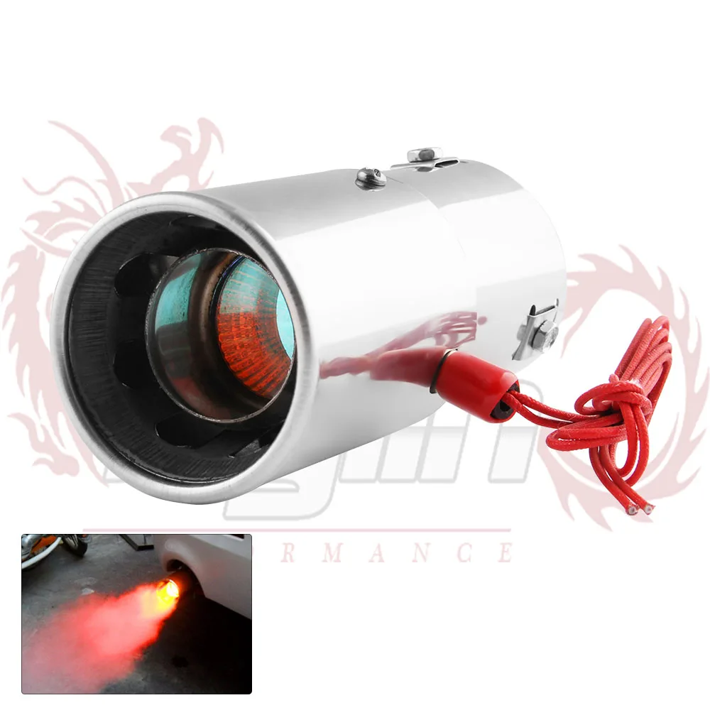 1Pc Universal 70mm Car Straight Spitfire Flaming LED Red Light Exhaust